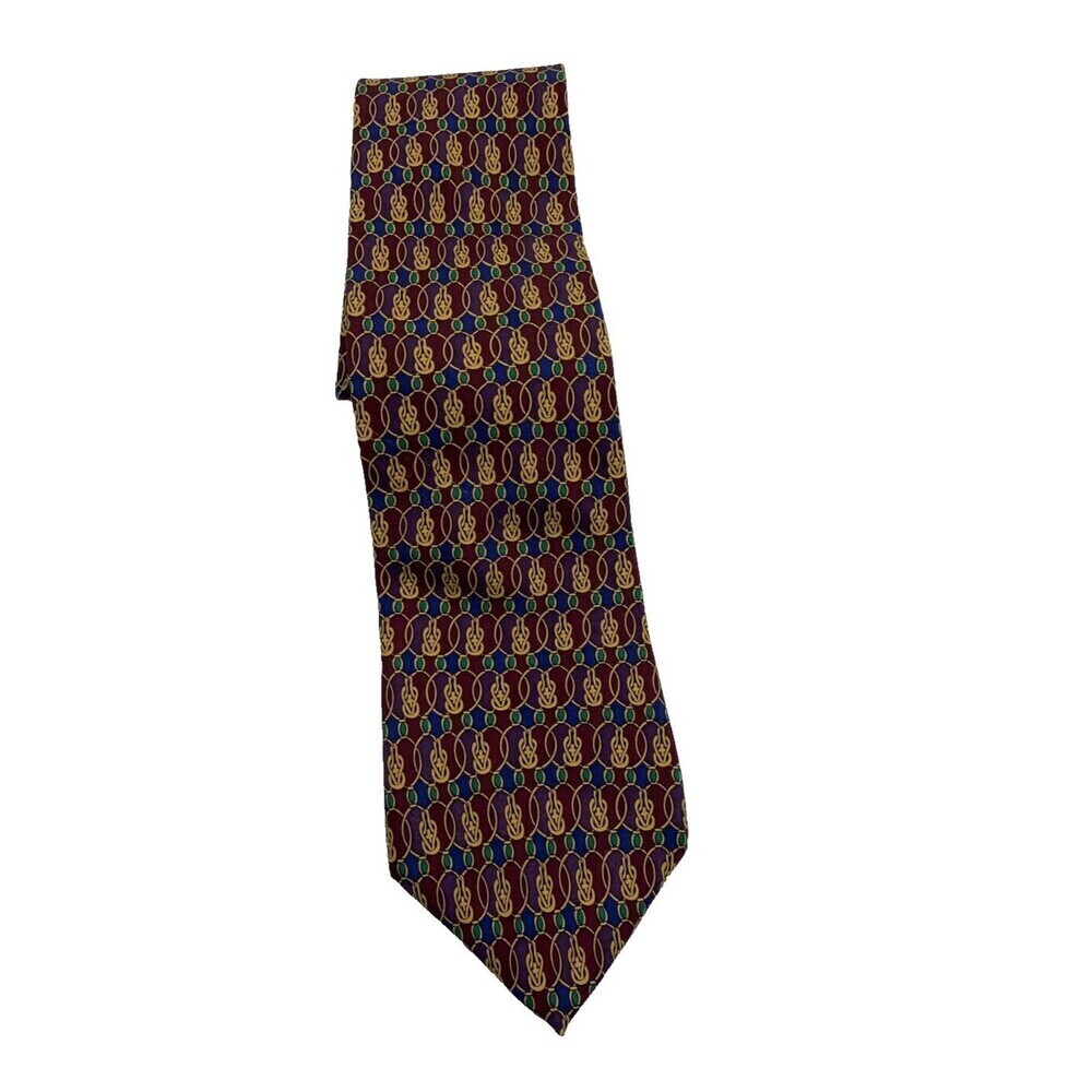 BOGO Christian Dior Silk Neck Tie Maroon Red Purple Gold Green Pattern Vintage